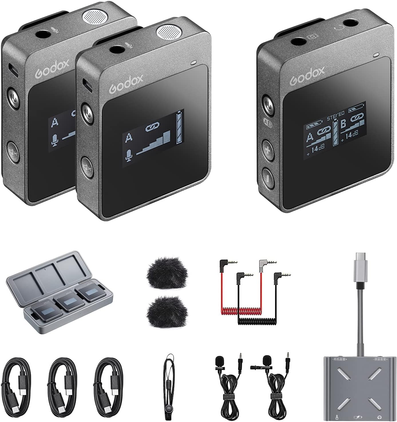 Wireless Lavalier Microphone System, 2.4GHz Dual Channel Lapel Mic with Charging Case O58008