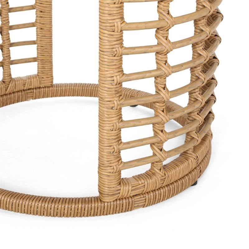 Tempered Glass Top Wicker Side Table in Light Brown B1941