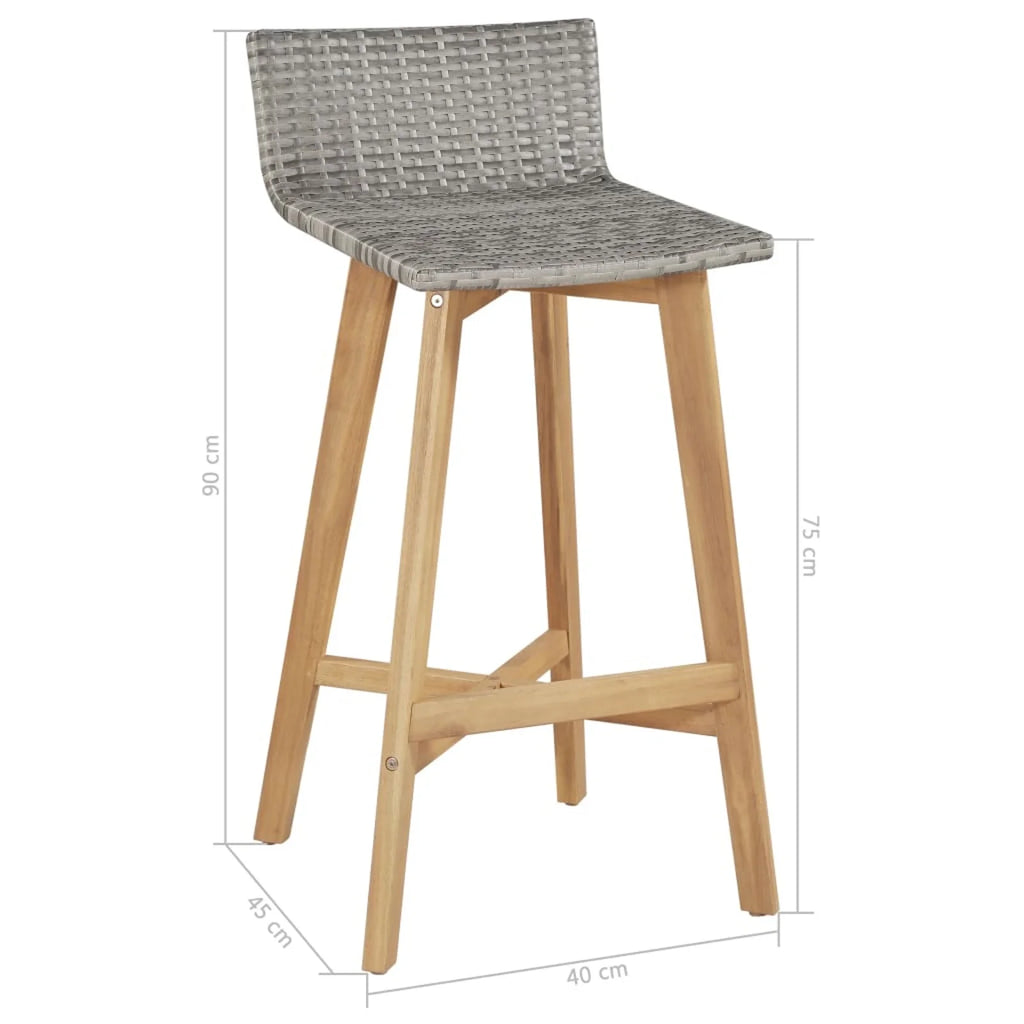 Set of 2 Poly Rattan Bar Stools with Acacia Wood Frame C2022