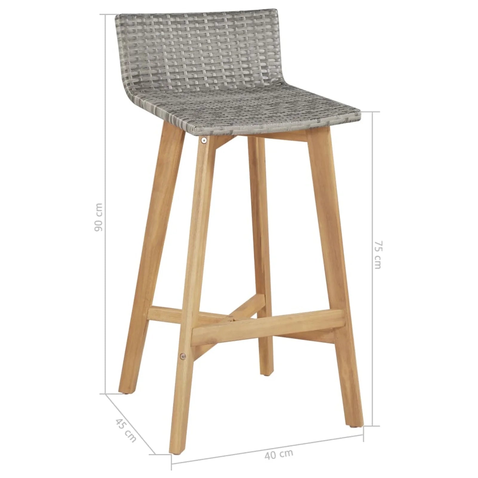 Set of 2 Poly Rattan Bar Stools with Acacia Wood Frame C2022