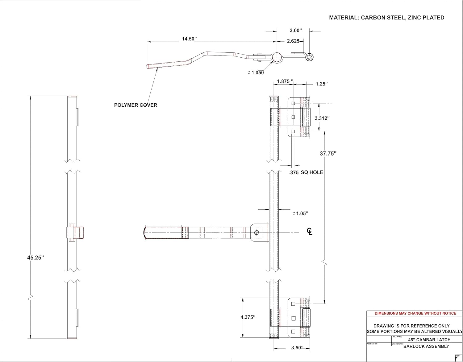 45 Zinc Cargo Trailer Door CamBar Latch Tamper Proof Hinge & Mounting Hardware Pack of 2 W6846