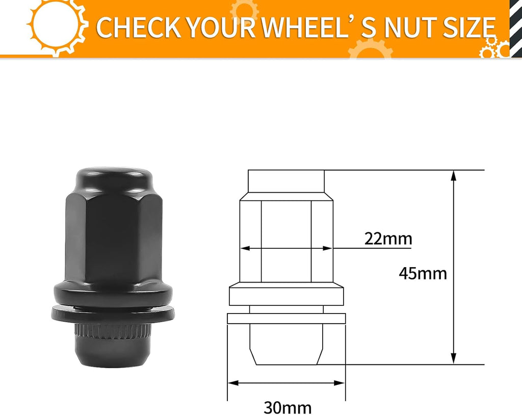 24pcs M14X1.5 Black Lug Nuts 1.80" Height 7/8" Hex Pack of 2 M494