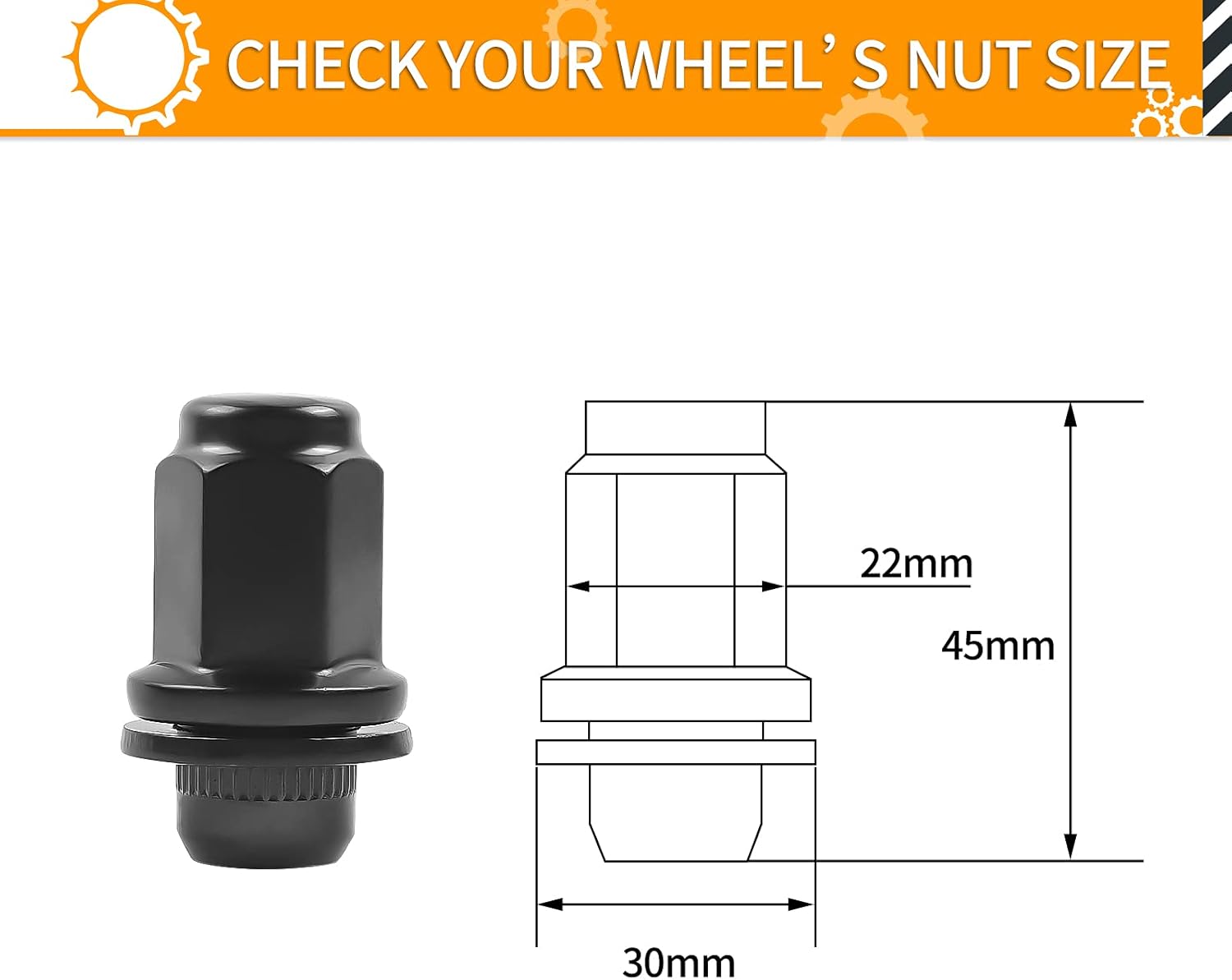 24pcs M14X1.5 Black Lug Nuts 1.80" Height 7/8" Hex Pack of 2 M494