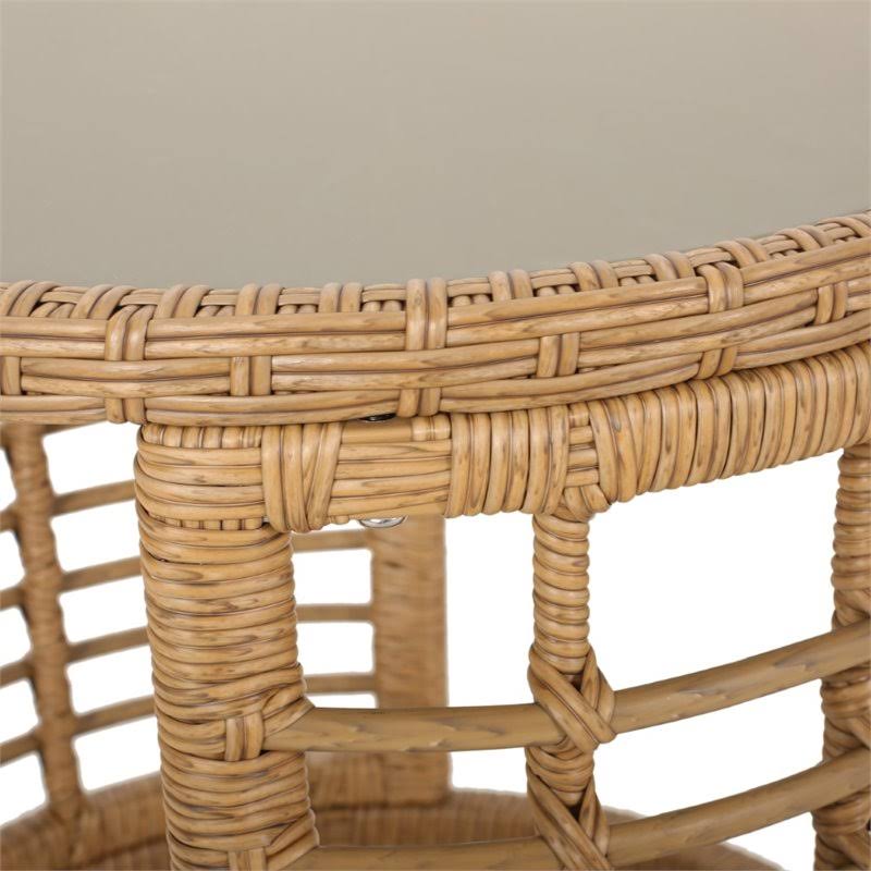 Tempered Glass Top Wicker Side Table in Light Brown B1941