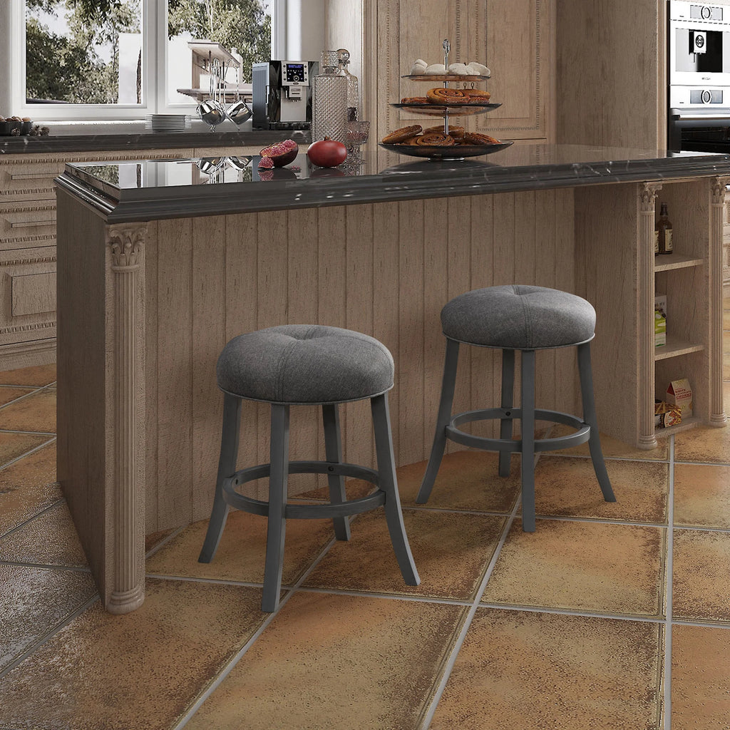 Grey Upholstered Counter Height Bar Stools Set of 2 I7988