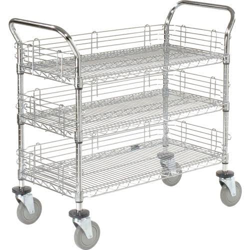 Chrome 3 Shelf Utility Cart with Polyurethane Brake Casters Q957217