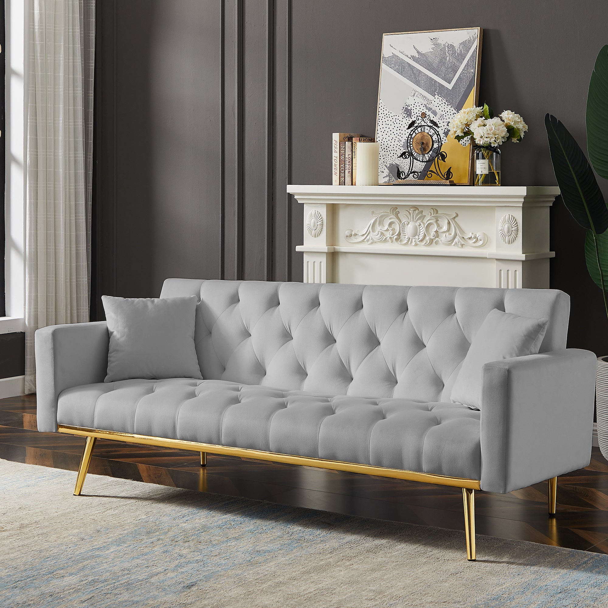 Grey Convertible Folding Futon Sofa Bed R750723