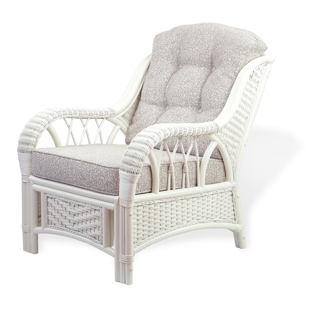 Rattan Wicker Living Room Set 4 Pieces: 2 Lounge Chair ThreeSeater/Sofa Coffee Table White Color with Cushion U3566