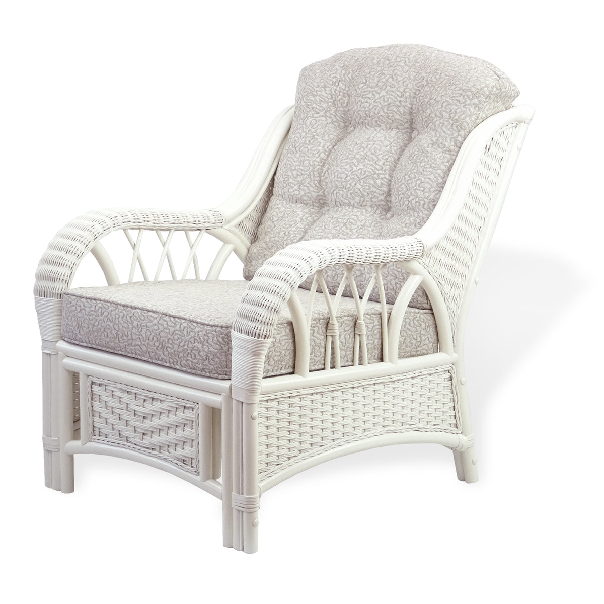 Rattan Wicker Living Room Set 4 Pieces: 2 Lounge Chair ThreeSeater/Sofa Coffee Table White Color with Cushion U3566