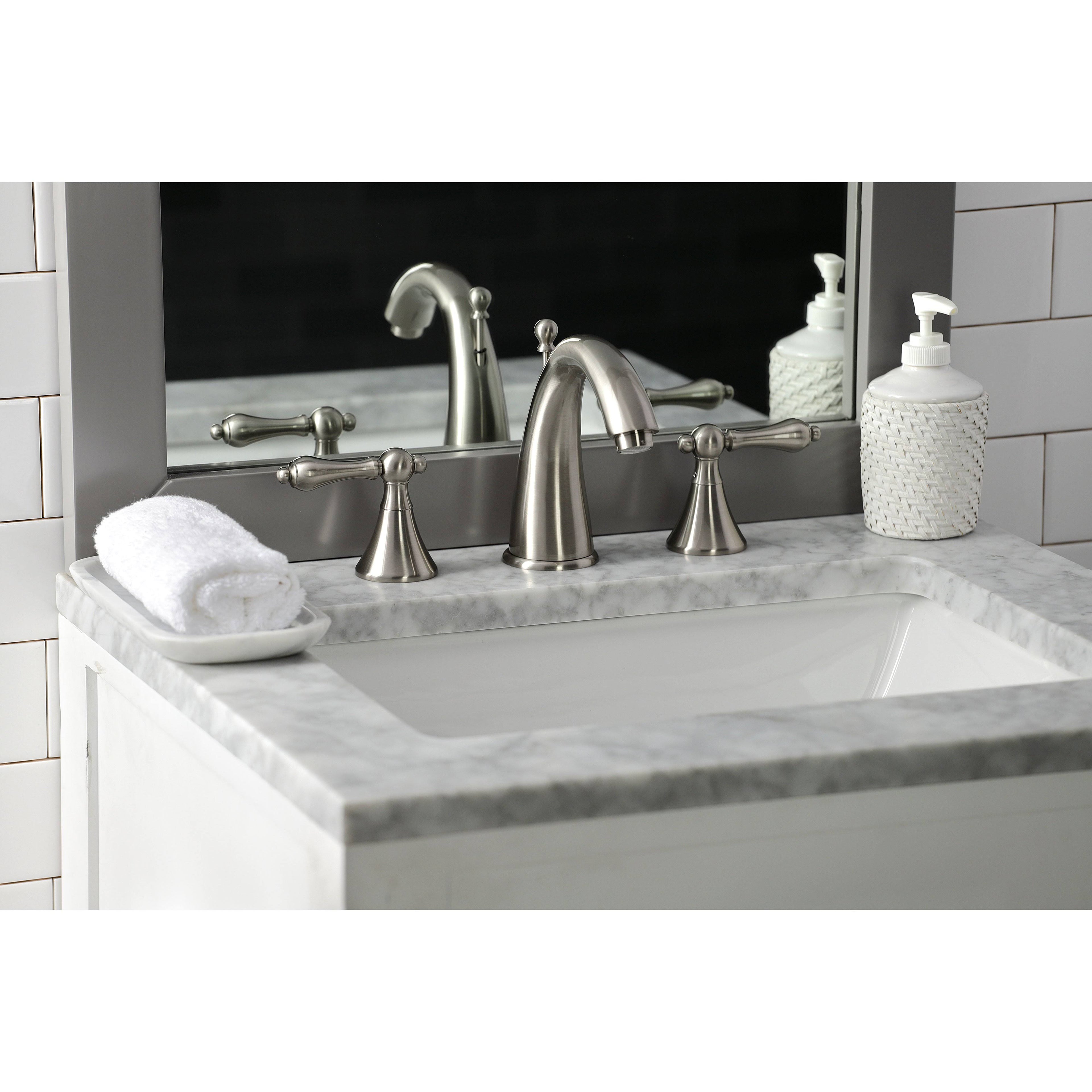 Brushed Nickel Widespread Bathroom Faucet with Brass Pop-Up V8557