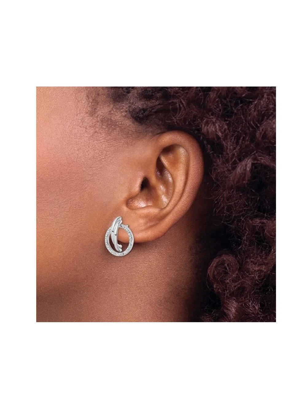 Sterling Silver Diamond Circle Earrings with Platinum Plating S22688