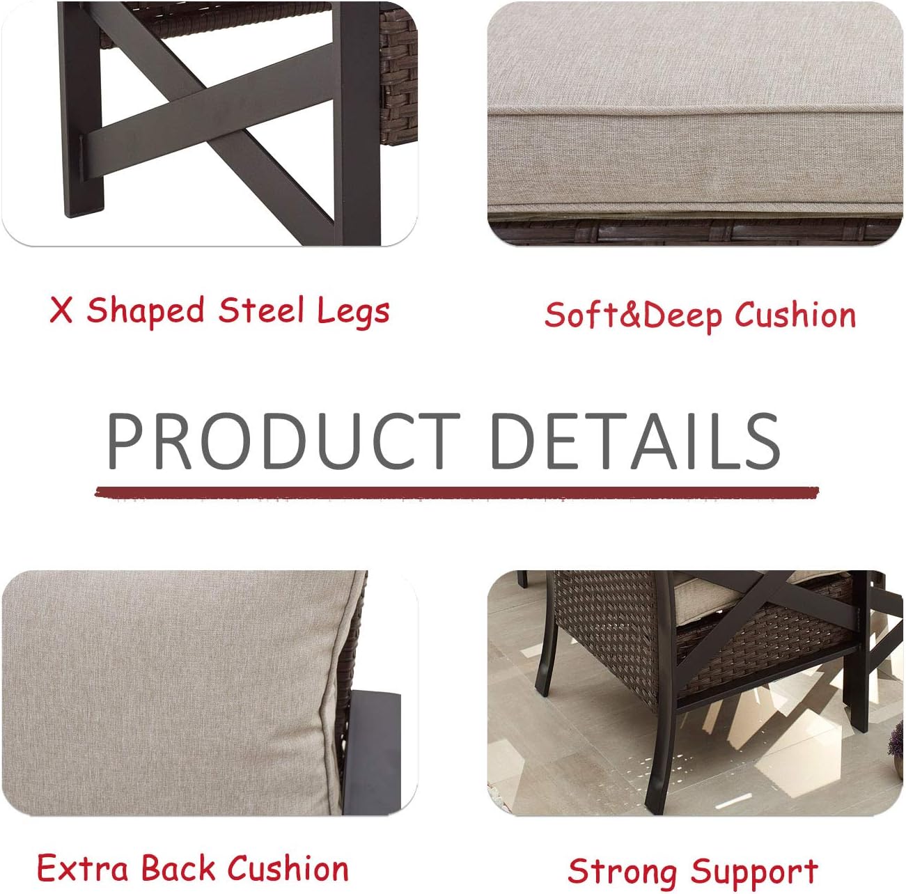 5 Piece Outdoor Wicker Conversation Sofa Set with Cushion and Coffee Table D362