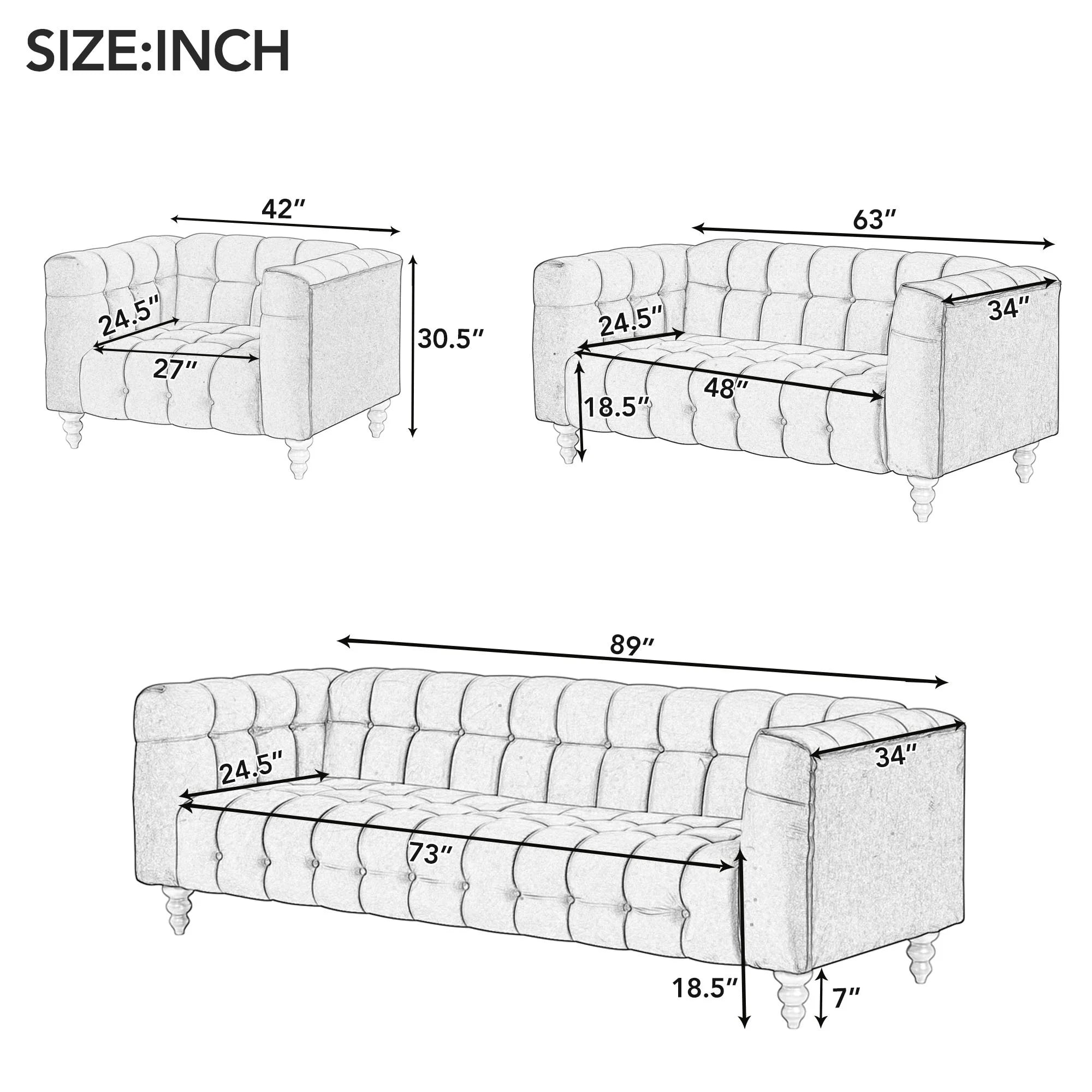 Blue Buttoned Tufted Sofa with Solid Wood Legs G79277