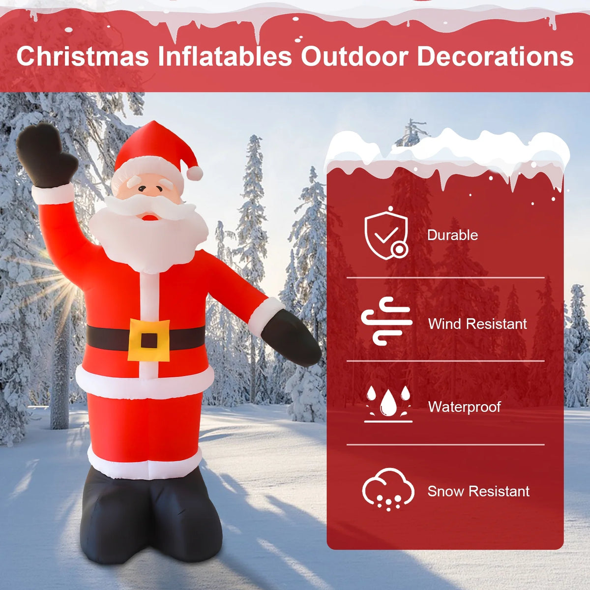8FT Tall Inflatable Santa with Rope Floor Stakes D6124