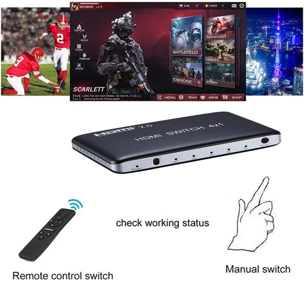 4 Port HDMI Switch HDMI2.0 4K@60Hz with IR Wireless Remote Control, Pack of 2 C2606