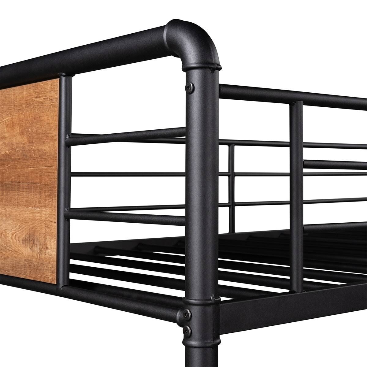 Black Metal and Wood Twin Over Twin Bunk Bed L7901