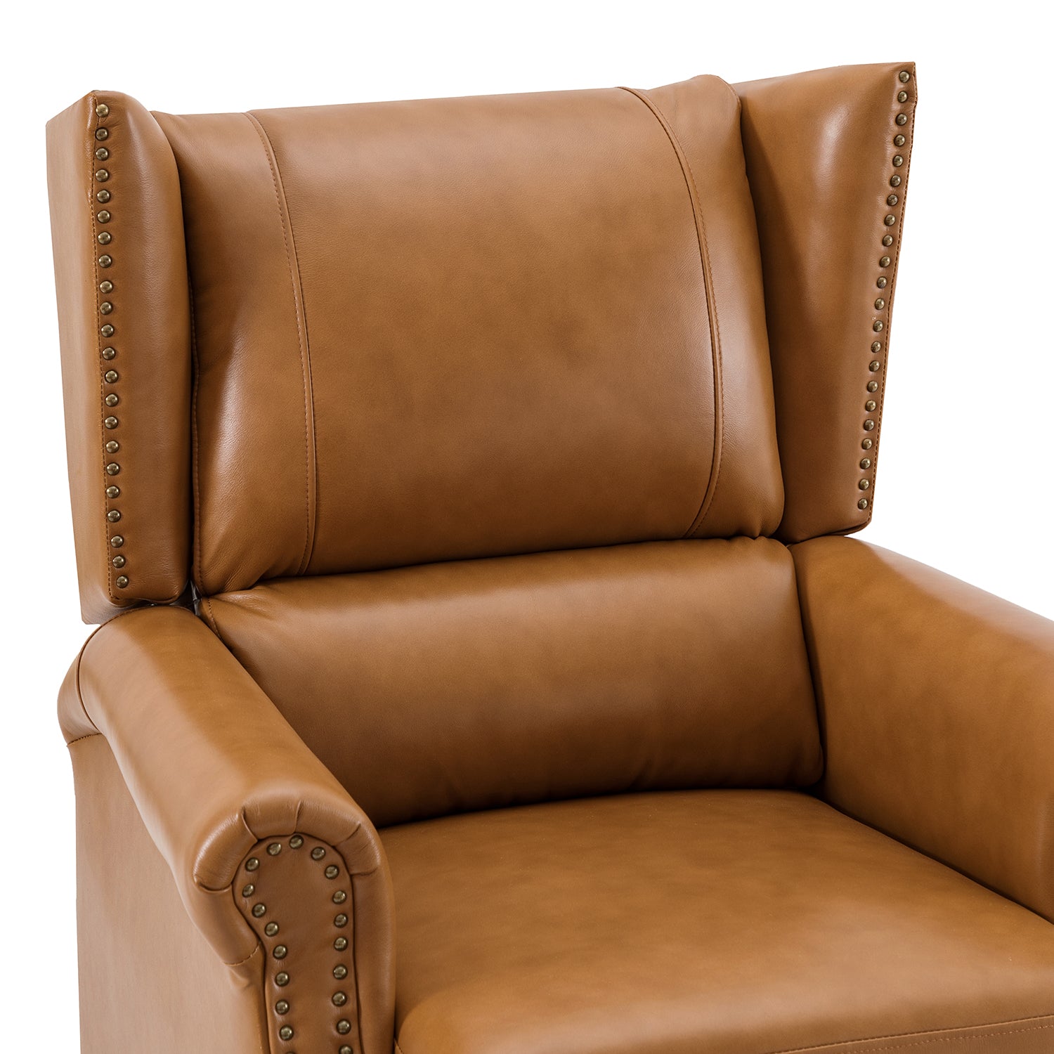 Genuine Leather Recliner with Nailhead Trims and Solid Wood Legs T753344