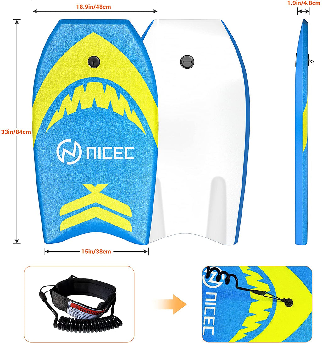 Surfboard with Adjustable Fin Tether and Leash, Lightweight EPS Core, Non-Slip Deck J59787