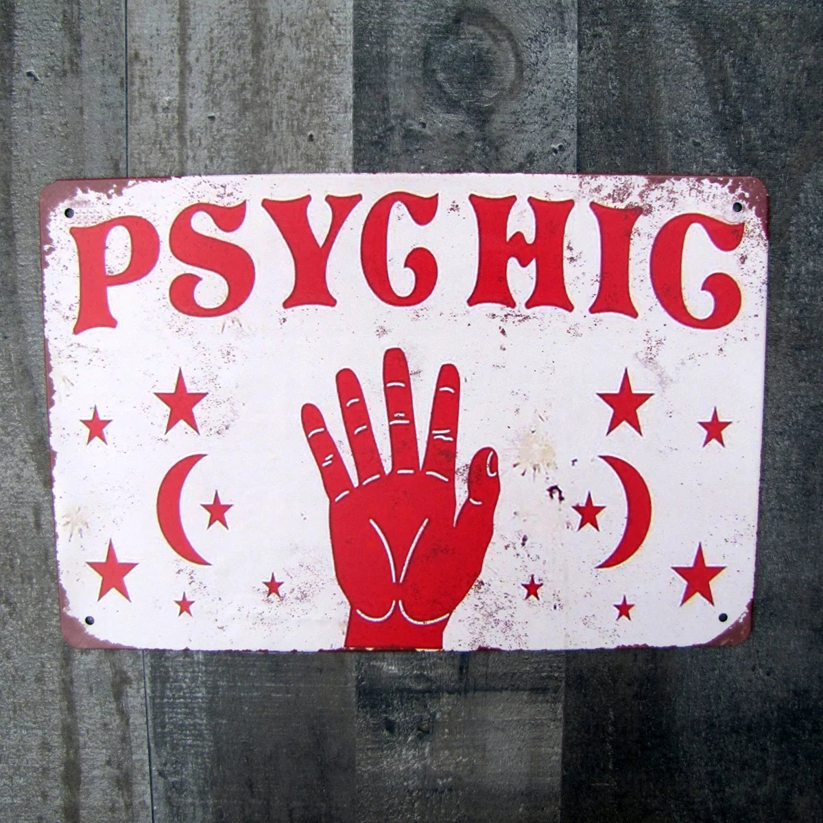 Vintage Metal Psychic Hand Palm Reading Wall Sign Tin Plaque N25281