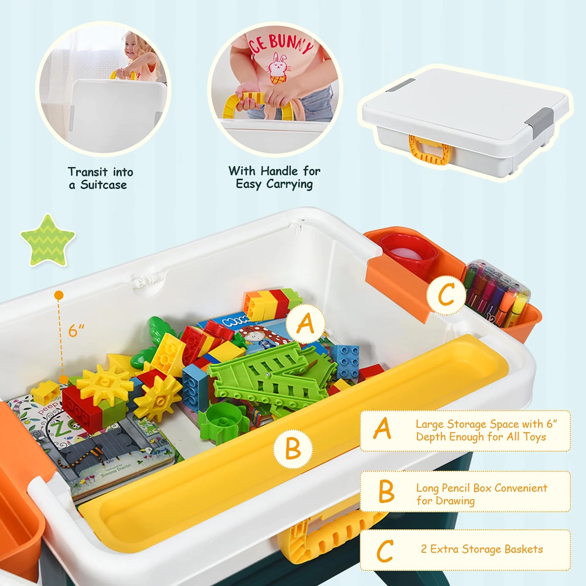5 in 1 Kids Multi Activity Table and Chair Set Building Block Table A22538