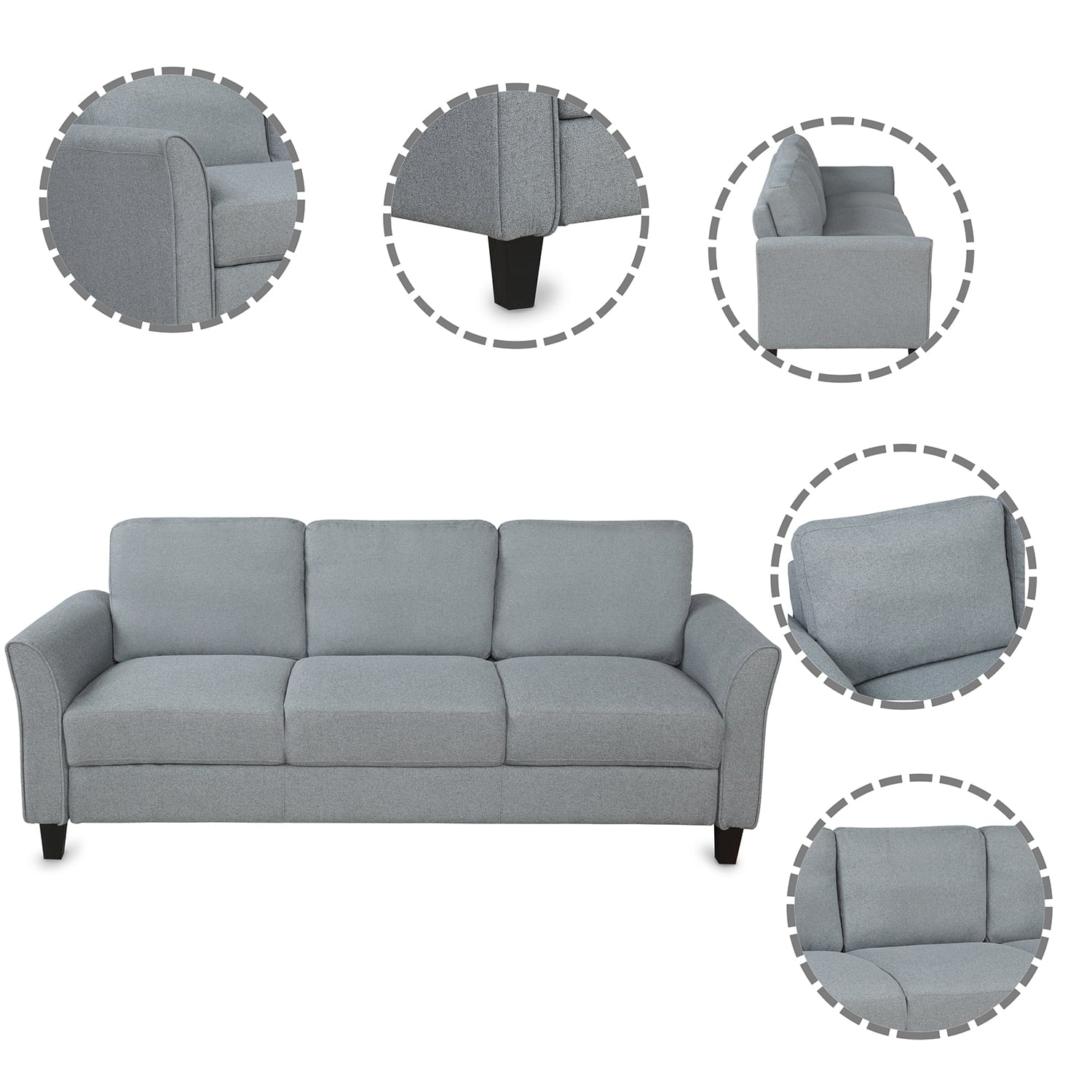 Gray Linen 3-Seat Sofa K449