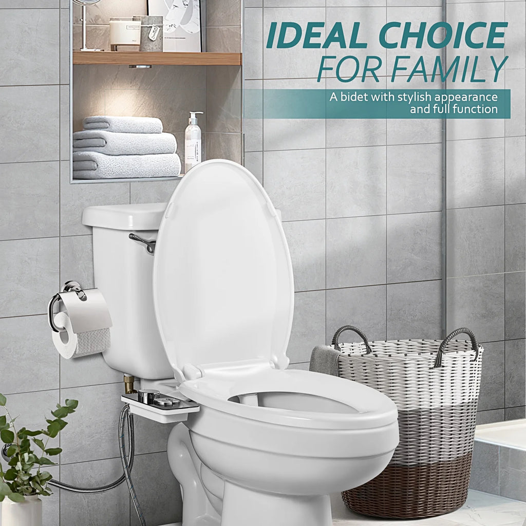 Non-Electric Bidet Toilet Seat Attachment with Pressure Controls, Self-Cleaning Dual Nozzles Black E474483