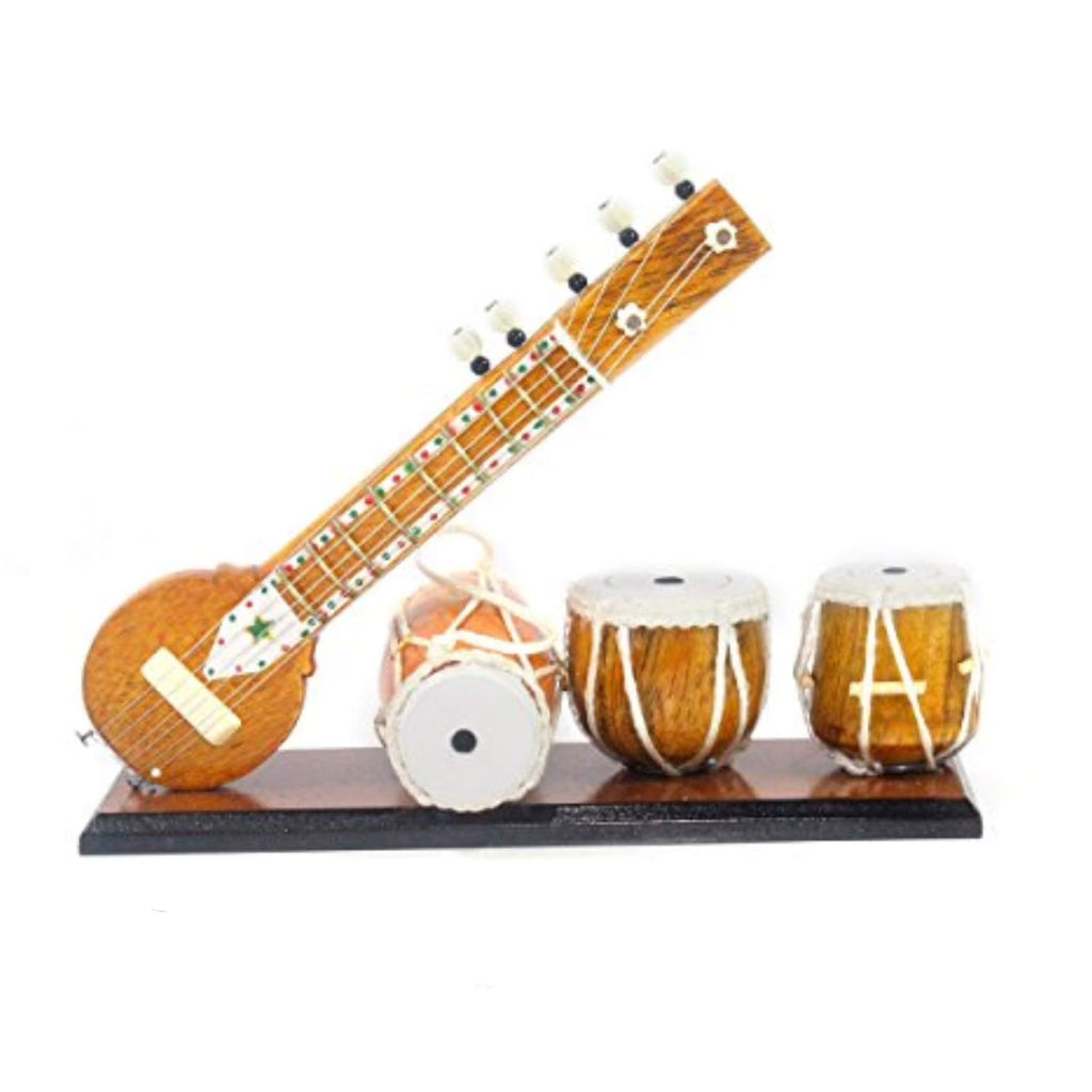 Handmade Miniature Wooden Tabla Sitar Harmonium Showpiece L839028