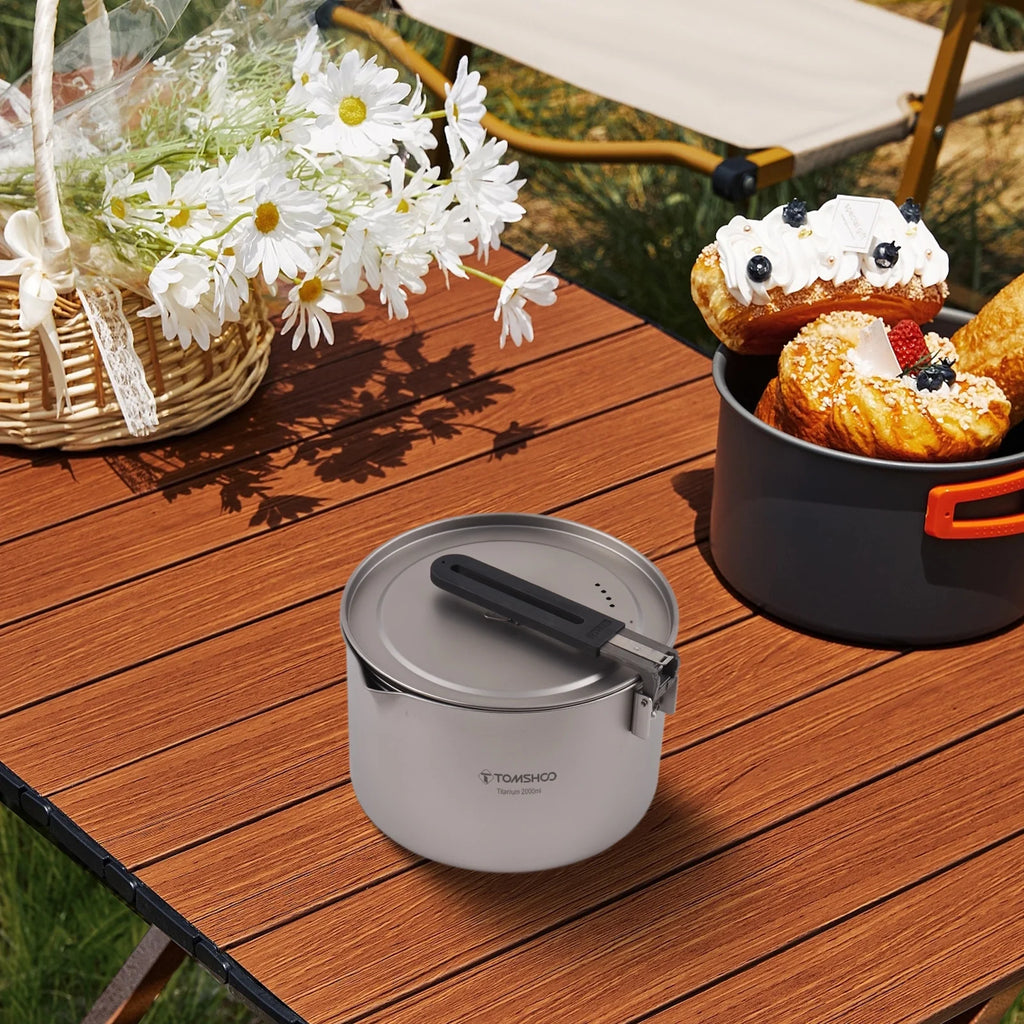 Camping Soup Pot with Lid, 2L Portable Cooking Stock Pot I9085