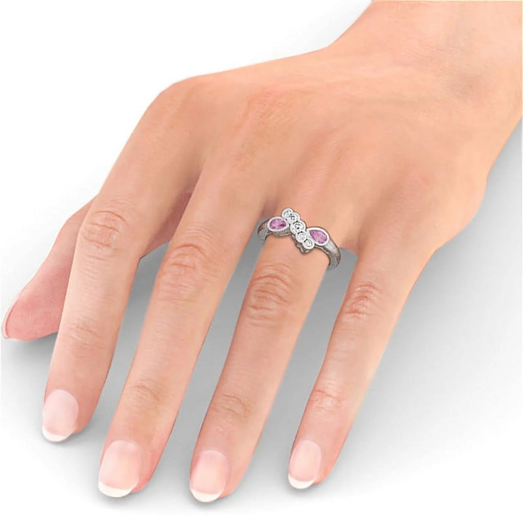14K White Gold Pear Cut Pink Sapphire Diamond Eternity Band Size 8.5 P469988