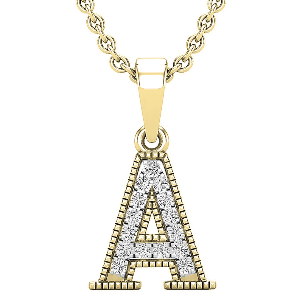 0.10 Carat Round White Diamond Initial Pendant, 10K Yellow Gold N763