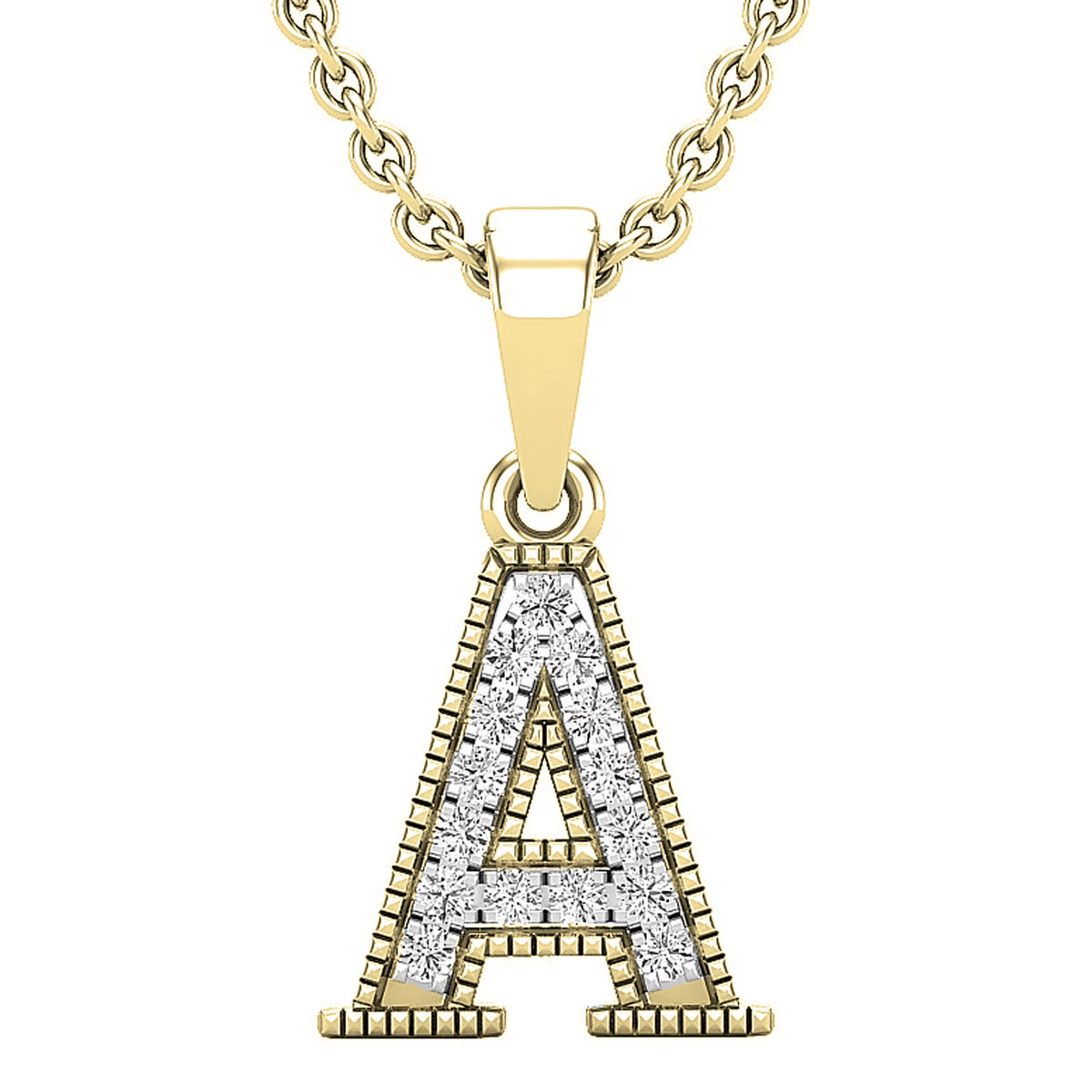 0.10 Carat Round White Diamond Initial Pendant, 10K Yellow Gold N763