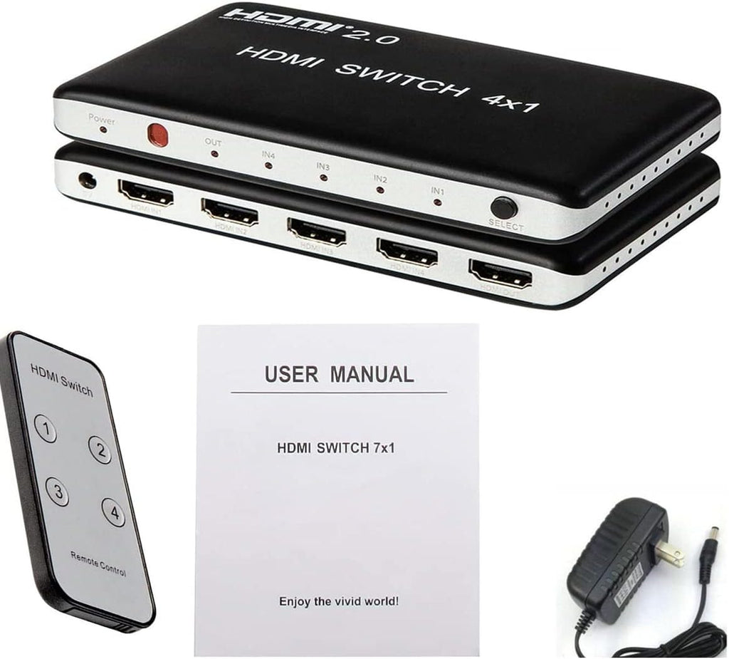 4 Port HDMI Switch HDMI2.0 4K@60Hz with IR Wireless Remote Control, Pack of 2 C2606