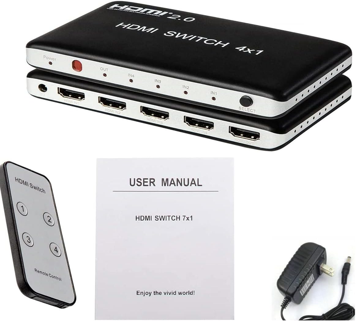 4 Port HDMI Switch HDMI2.0 4K@60Hz with IR Wireless Remote Control, Pack of 2 C2606