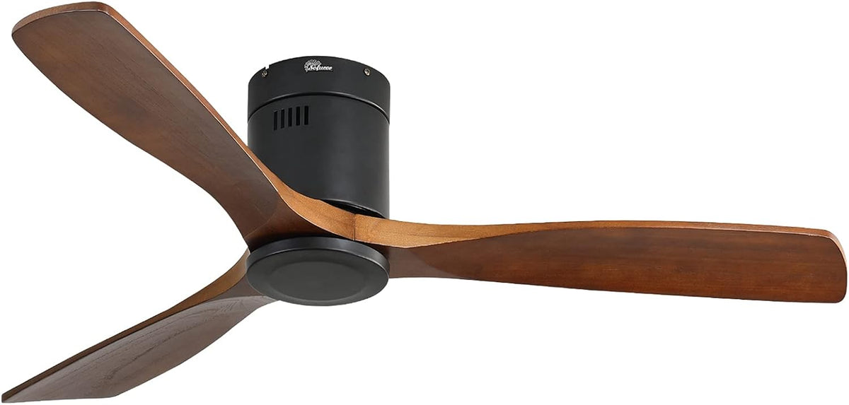 Low Profile Ceiling Fan With Lights 3 Carved Wood Fan Blade Remote Control L7487