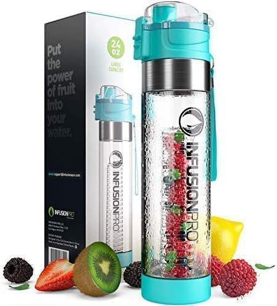 Fruit Infusion Water Bottle, Sport 24 oz with Neoprene Insulation Sleeve and Locking Lid I136