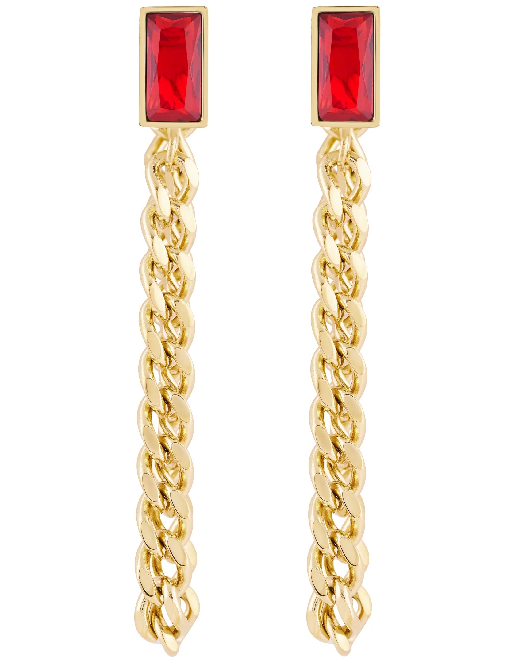 18K Gold Plated Stainless Steel Baguette Chain Earrings O8707