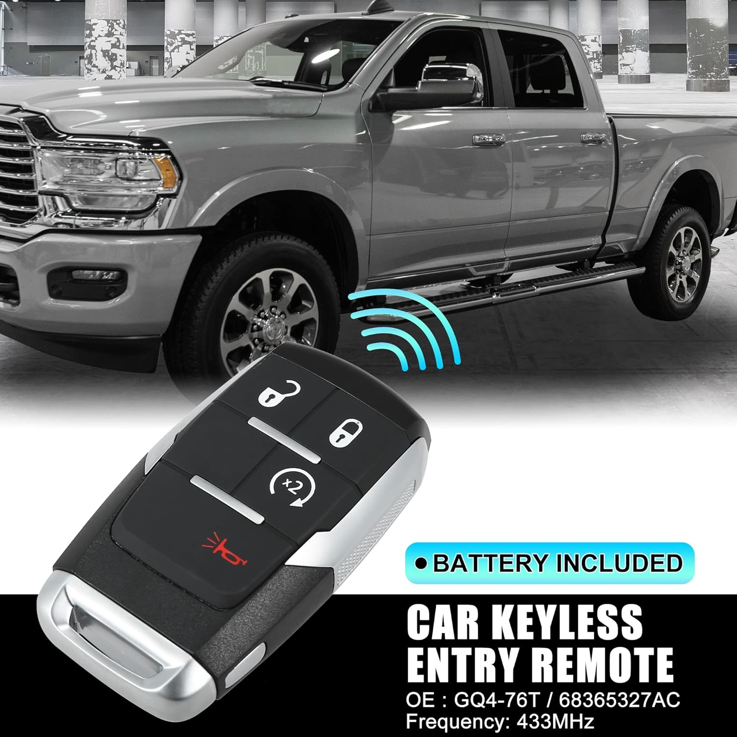 Replacement Keyless Entry Remote Car Key Fob 4 Buttons with Door Key A484882