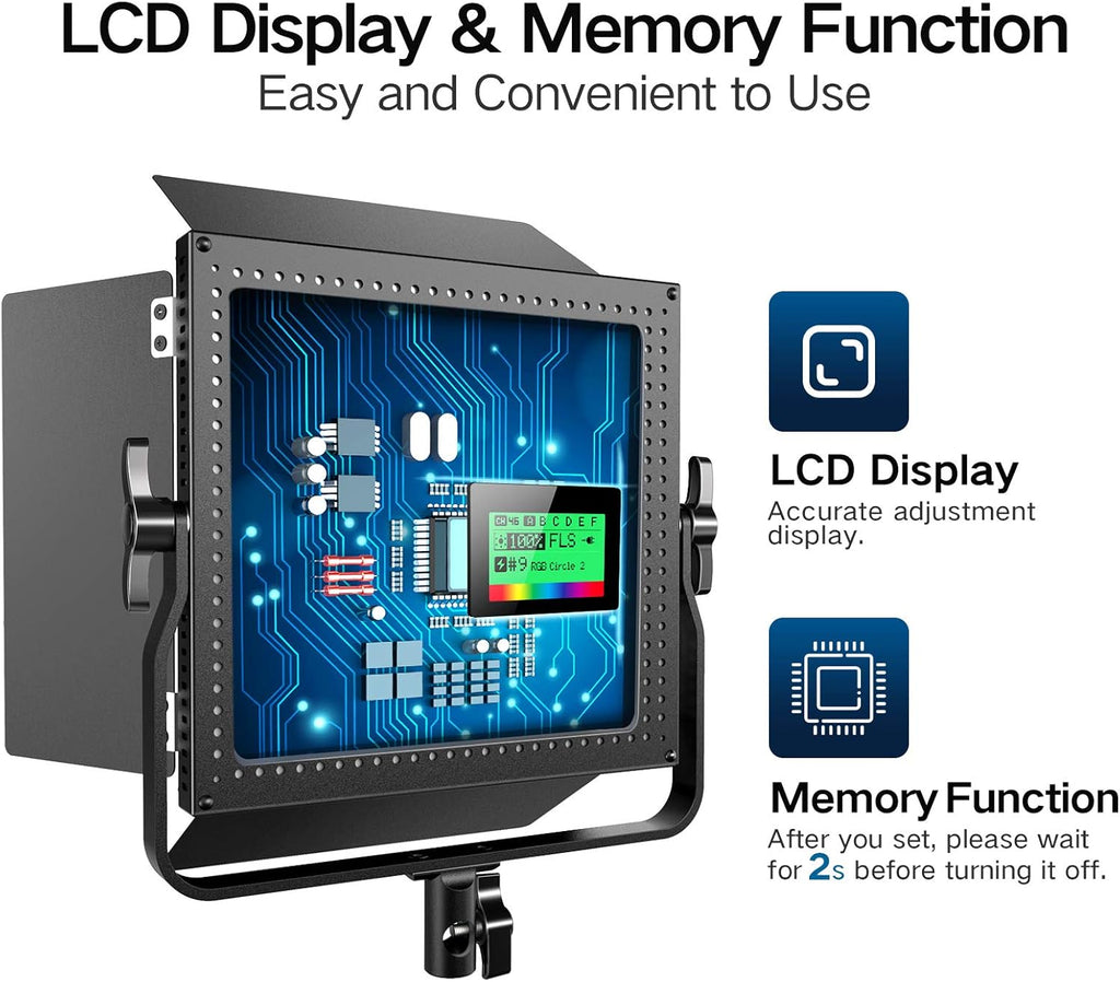 RGB LED Video Lighting Kit, 45W, 2600K-10000K, with U Bracket and Barn Door G74339