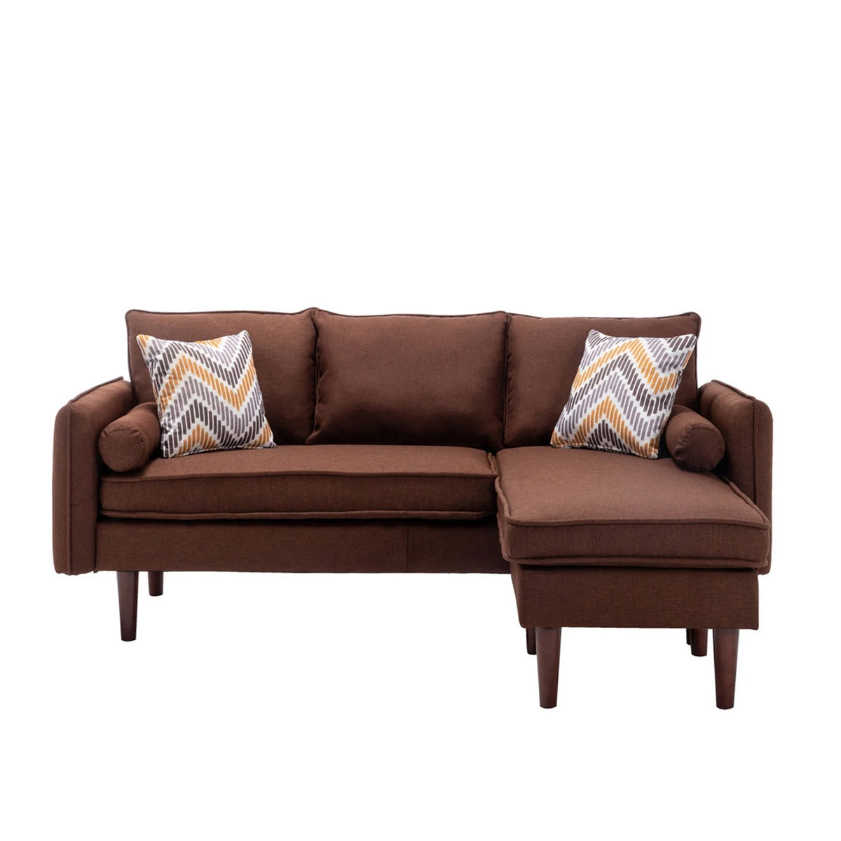 Brown Sectional Sofa Chaise with USB Charger & Pillows D292