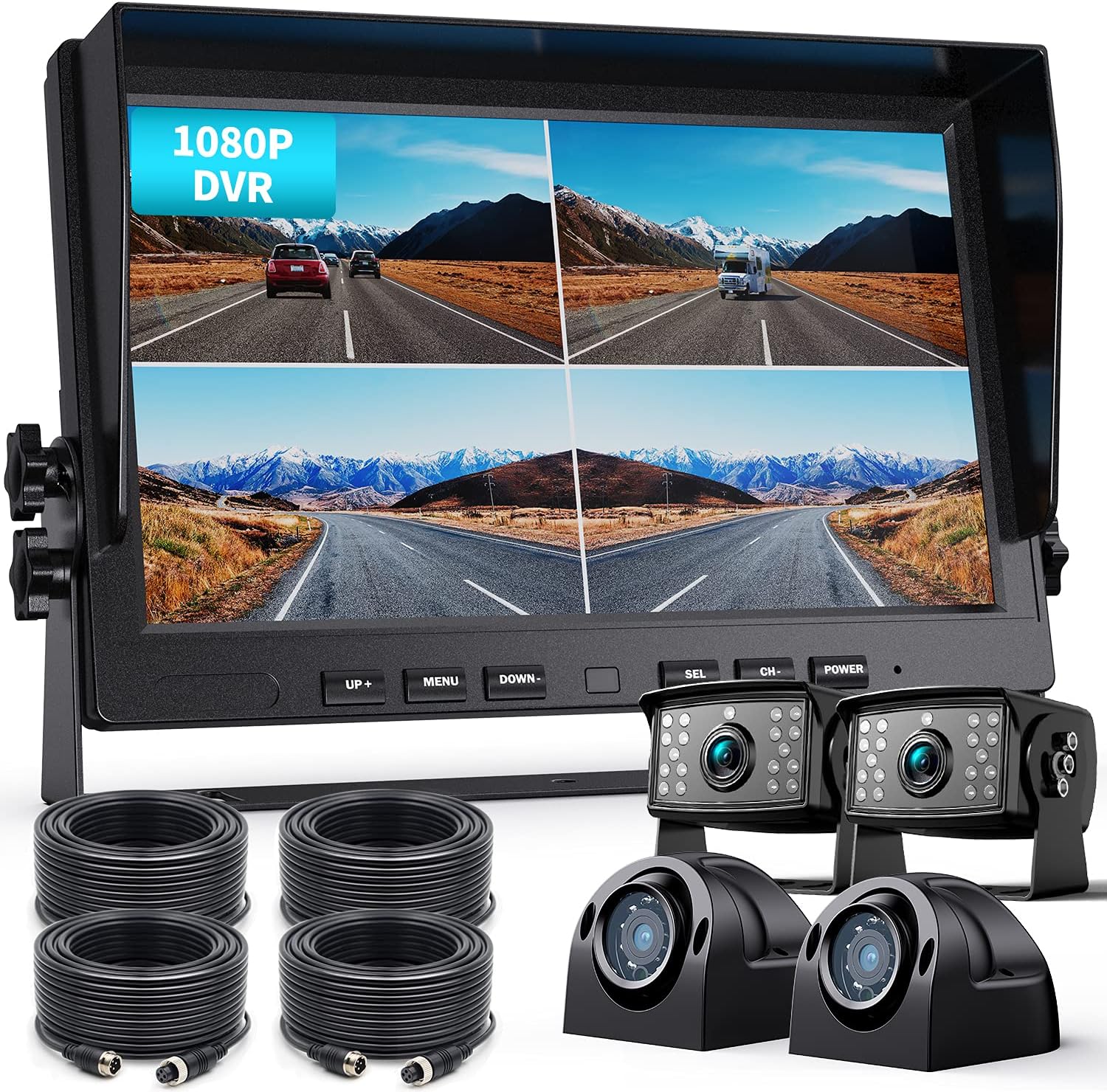 1080P Wired Backup Camera System Kit with 10 HD Triple Split Screen Monitor Q110759