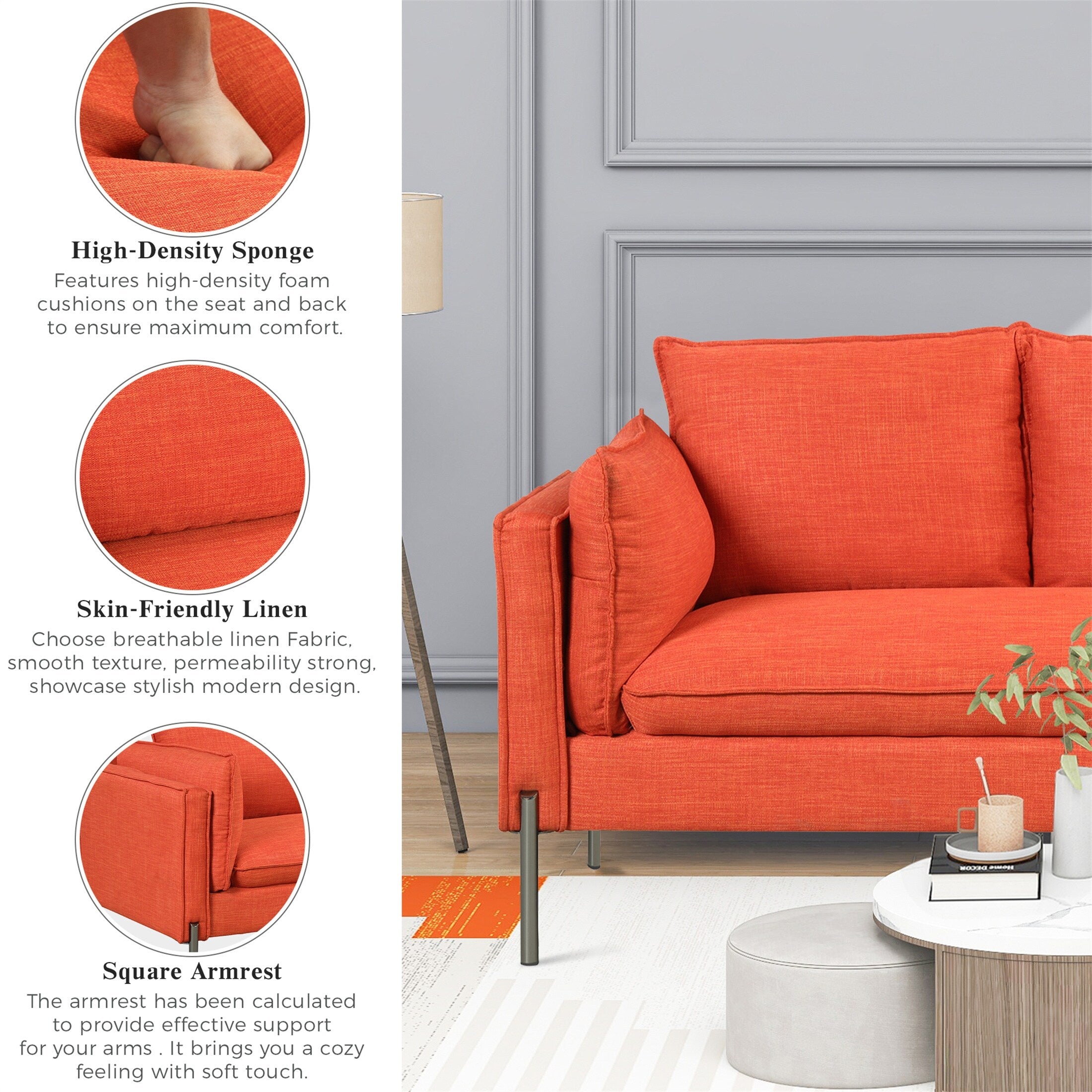 Orange Linen Loveseat and 3 Seat Couch Set B20519