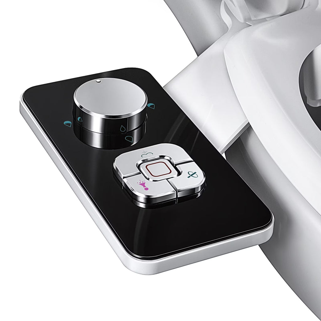 Non-Electric Bidet Toilet Seat Attachment with Pressure Controls, Self-Cleaning Dual Nozzles Black E474483