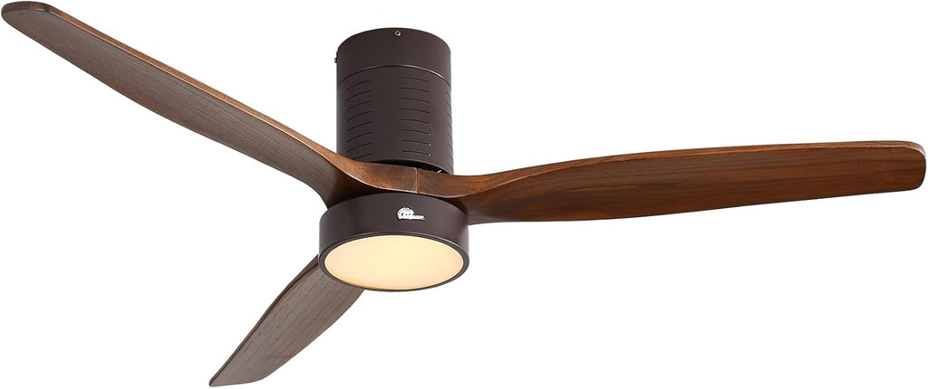 Low Profile Ceiling Fan With Lights 3 Carved Wood Fan Blade Remote Control L7487