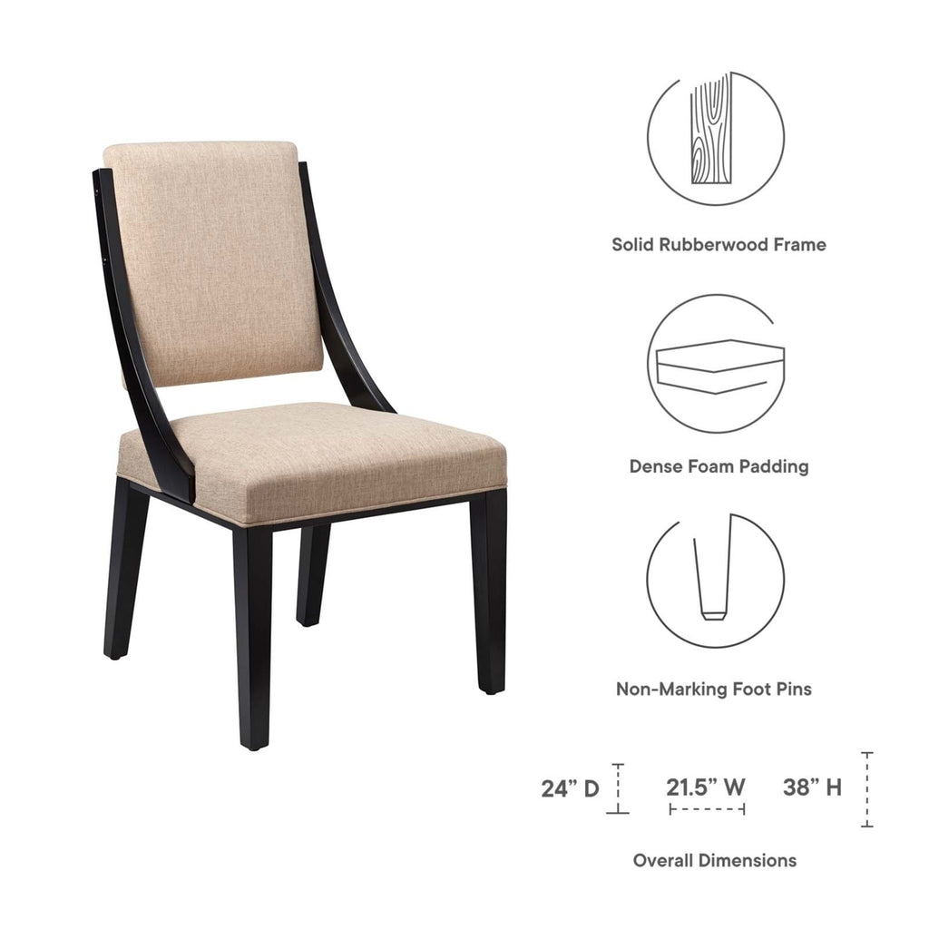 Beige Solid Wood and Fabric Dining Chairs Set of 2 O322