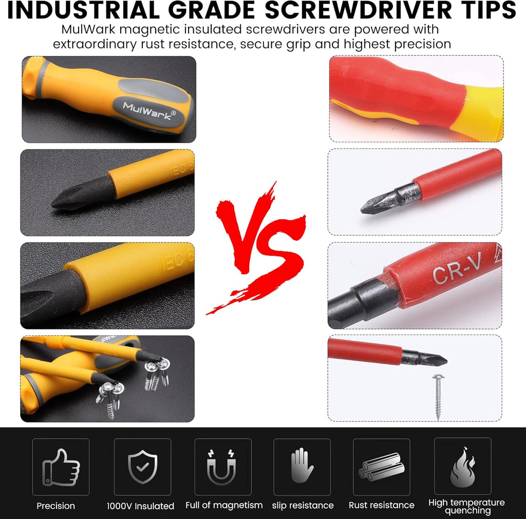 20-in-1 1000V Insulated Screwdriver Set, 12-Pcs Magnetic Phillips Slotted Square Torx Screwdriver, 4-Pcs Cabinet Utility Key & Tool Bag T780
