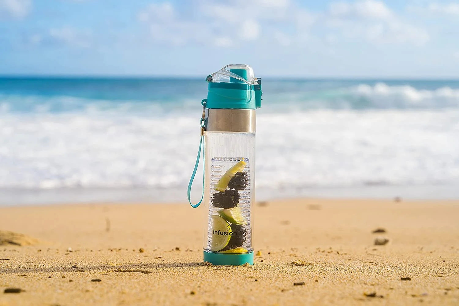 Fruit Infusion Water Bottle, Sport 24 oz with Neoprene Insulation Sleeve and Locking Lid I136