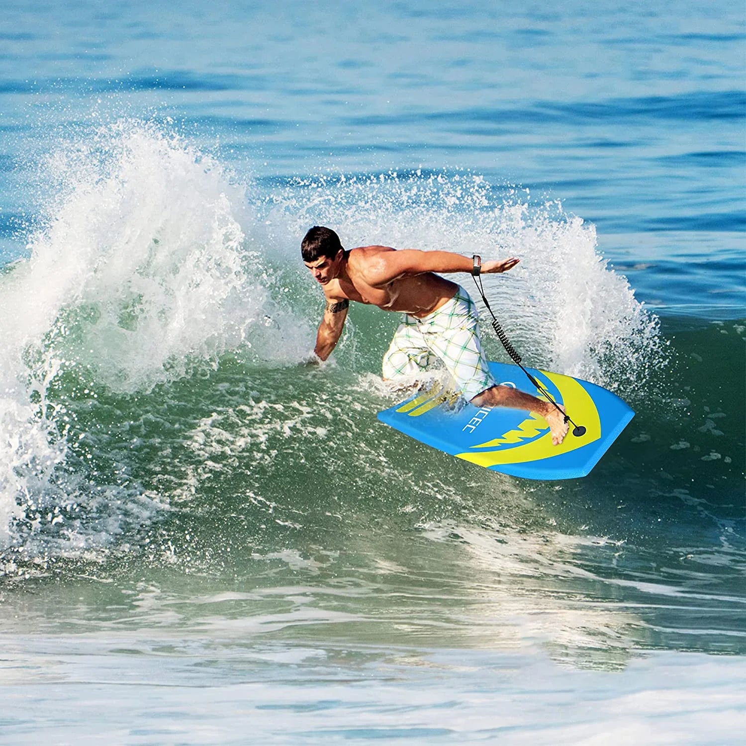 Surfboard with Adjustable Fin Tether and Leash, Lightweight EPS Core, Non-Slip Deck J59787