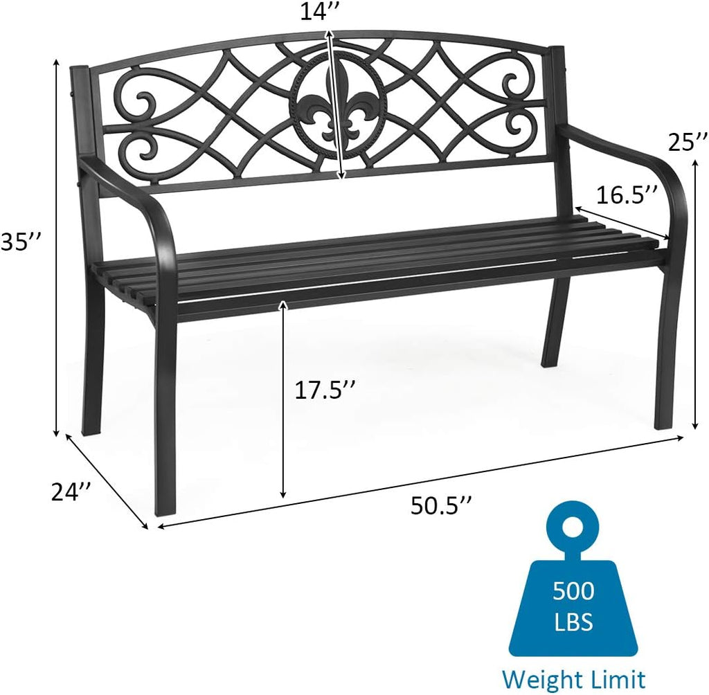 50 inch Heavy-Duty Metal Patio Bench with Pattern Backrest G6145