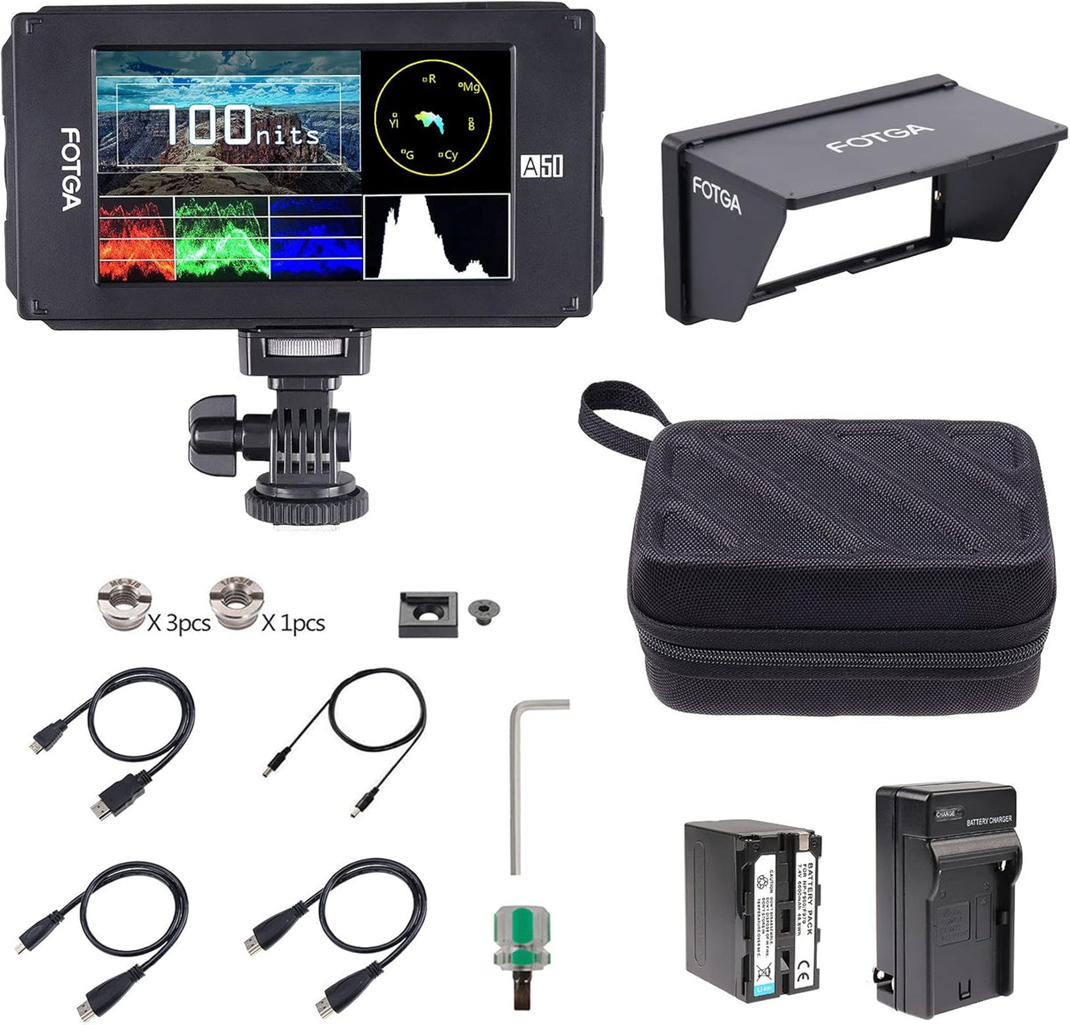 5inch Touchscreen Camera Field Monitor with HDMI 4K In/Out, Carry Case H7949