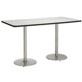 36 inch x 96 inch Table, Crisp Linen, Round Silver Base A600141